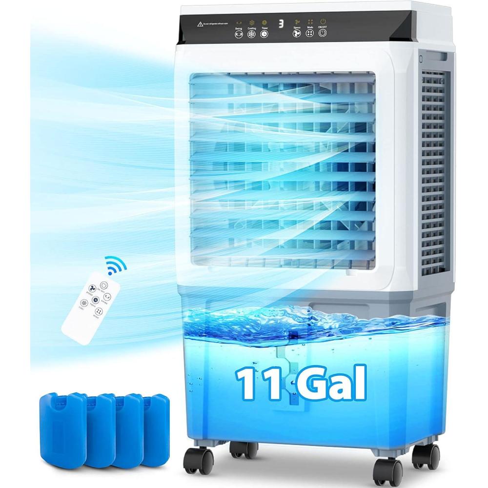 image:imageLifePlus Evaporative Air Cooler 3500 CFM Swamp Cooler with 11 Gallon Remote Portable Water Cooling Fan with Scroll Casters 3 Speed Cooling Fan 4 Ice Packs for office Garage Outdoor Commercial