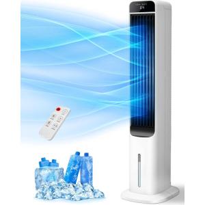 LifePlus Evaporative Air Cooler, 3 in 1 Portable Air Conditioner Fan with Remote Control, Swamp Cooler with Top & Bottom Water Refilling, 50° Oscillation, 3 Speed and 3 Wind Type for Room