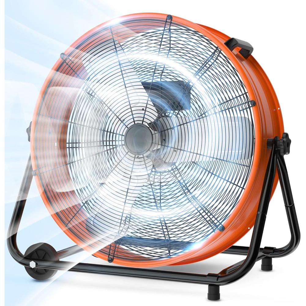 image:imageLifePlus 24 Inch Industrial Drum Fan High Velocity Floor Shop Fan 3 Speed Heavy Duty Metal Air Circulator with Adjustable Tilt amp Large Wheel for Warehouse Garage Factory Patio Barn BlackOrange