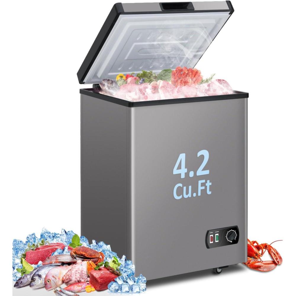 image:imageLifePlus Chest Freezer Compact Deep Freezer 7 Adjustable Temperature with Removable Basket Top Open Door Freezer Upright for Apartment Home 38 cuftGray