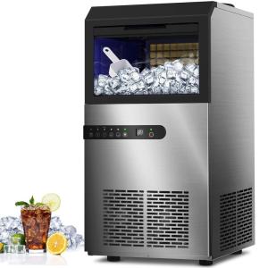 Commercial Ice Maker Machine, 100LBS/24H Under Counter Ice Maker w/Large Ice Bin, 45 Ice Cubes/Cycle, 2 Water Inlet Modes, Self Clean, 24H Timer, Large Industrial Ice Machine for Bar, Coffee Shop
