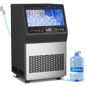 Ice Maker Machine Commercial – 100LBS/24H Freestanding Cabinet Ice Maker 45 Ice Cubes in 8-20 Mins, with 3 Ice Thickness Jug & Tap Water Inlet Auto Self-Cleaning for Home Office Bar(Gray)
