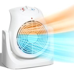 LifePlus 2 in 1 Heater Fan Combo, Portable Cooling Desk Fan, Air Circulator Fan 45° Tilt, 2 Wind Speeds, 1500W Overheat Protection Personal Small Floor for Home Office White(White)