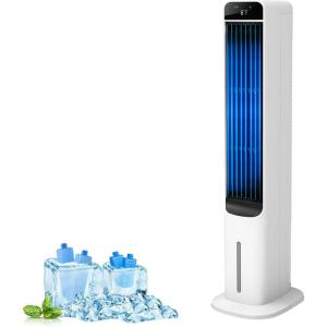Evaporative Air Cooler – 41″ Portable Cooling Fan Swamp Cooler with 4 Ice Packs and Remote, Quiet Bladeless Tower Fan Blow Cold Air, 120° Oscillation 3 Speeds 3 Modes, for Bedroom Home Office(White)
