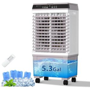 LifePlus Windowless Air Conditioner Evaporative Air Cooler Swamp Cooler 1800CFM Portable Cooling Fan with 4 Ice Packs, 12H Timer, Remote Control, 5.2 Gallon Water Tank for Indoor Patio