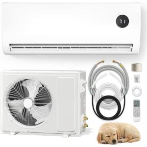 LifePLus 12000 BTU Mini Split AC with Heat Pump, Ductless Mini Split Air Conditioner Heat System with Quiet Operation, All-In-One Kit, 24H Timer, 115V, 19 SEER2 Energy Efficient for 750 Sq.Ft(White 12000)