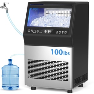 Commercial Ice Maker, 100LBS/24H Undercounter/Freestanding Ice Machine with Self-Priming Gallon Water& Facuet Water Inlet, Self-Cleaning, 3 Ice Thickness,16LBs Storage Bin for Home, Office,Garage(Silver)